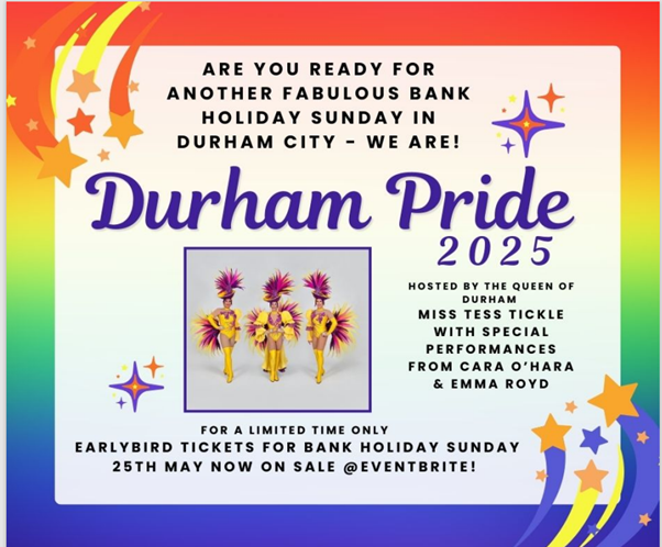Durham_Pride's tweet photo. If you haven’t got your tickets yet, book now to grab them at the cheapest rates before they sell out again this year!
https://t.co/rvyIxqCzOY https://t.co/Tk6rgWPQsI