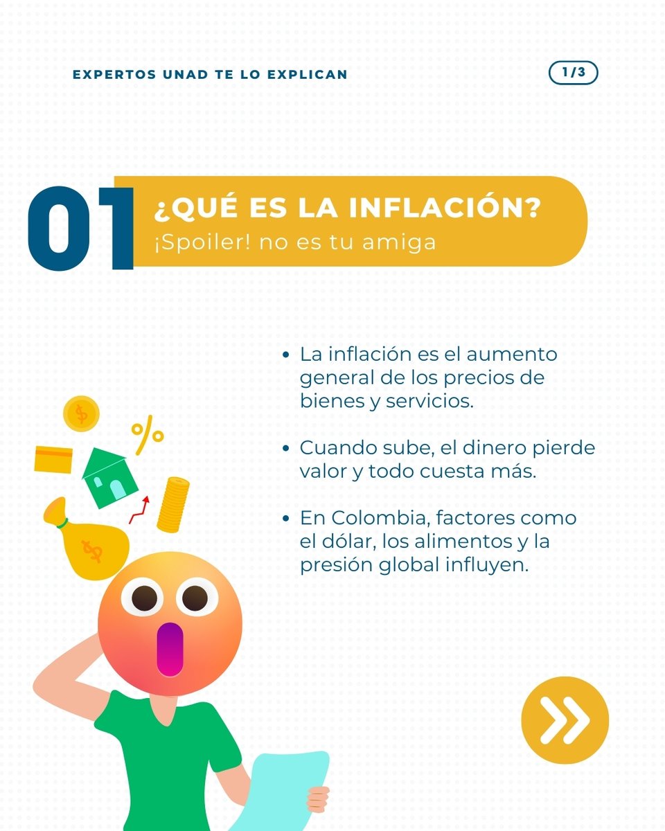 UniversidadUNAD's tweet photo. 💰 ¿Sientes que tu dinero rinde menos cada mes?

Los precios suben y la inflación sigue impactando el bolsillo de los colombianos. Pero, ¿qué la causa y cómo afecta nuestro día a día?

En esta edición de #ExpertosUNAD te lo explican, Leonardo Urrego, director de la Oficina Asesora de Planeación de la UNAD, nos ayuda a entender este fenómeno y brinda consejos clave para proteger nuestras finanzas. 📊💡

🔗 Lee más en: https://t.co/t4euOUmehO

#ExpertosUNAD #VocesUnadistas