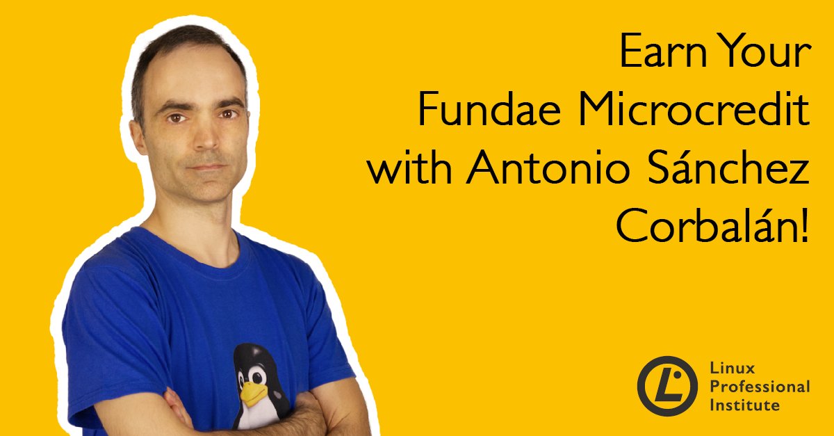 LPIConnect's tweet photo. @antosaco has taught more than 100k students how to ace #LPI exams. 

Thanks to @Fundae_es, you can earn a €600 microcredit for getting LPI certified with courses from Antonio and other LPI affiliated Training Partners!

Explore his blog on how to apply: https://t.co/flT1PCWXBS https://t.co/rJ740fAX5z