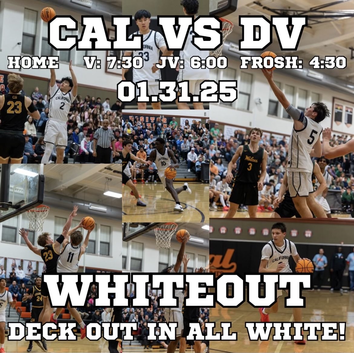 steveohlmeyer's tweet photo. Cal High (20-3, 5-1 EBAL) hosts Dougherty Valley tonight in the battle of San Ramon (and 1st place in EBAL)! Frosh 4:30, JV 6:00, Varsity 7:30. #calhigh #grizzlies #basketball https://t.co/T6JNbL7tRq