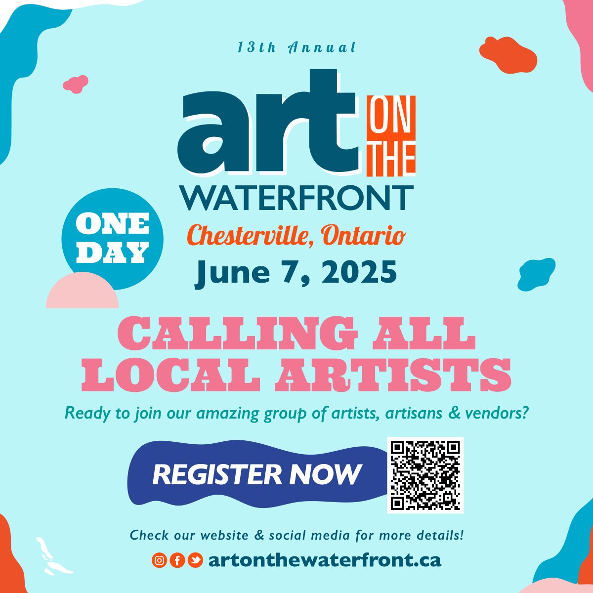 Calling All Artists &amp; Artisans! Registration is now open for the 13th Annual Art on the Waterfront! Join us for an exciting ONE-DAY event filled with amazing art, live music, and a vibrant community atmosphere. Visit shorturl.at/MILpR to register today! #ArtOnTheWaterfront