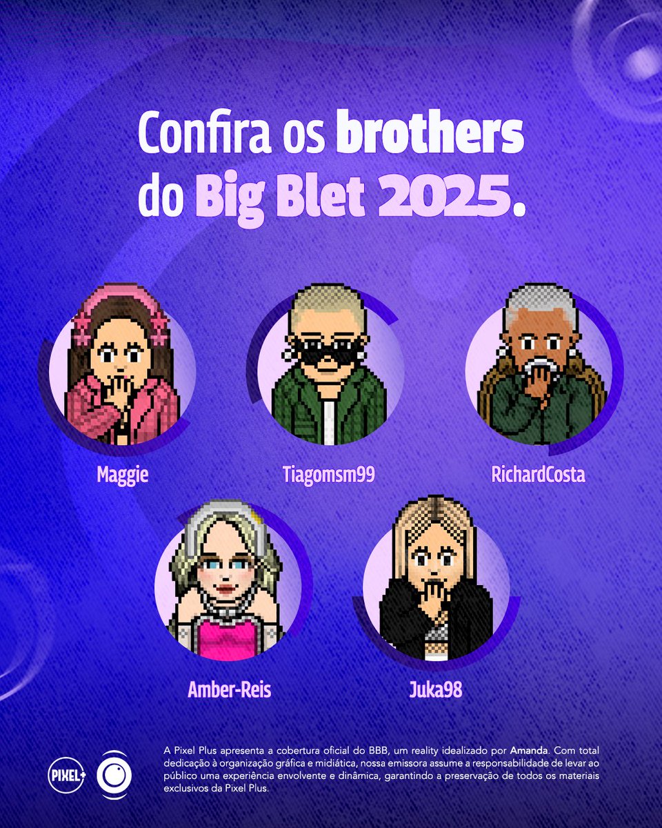pixelplushb's tweet image. 🚨 ALERTA: TEM MAIS BROTHERS E SISTERS NO PEDAÇO!

Maggie, Tiago, Richard, Amber e Juka estão CONFIRMADÍSSIMOS e prometem entregar muito nessa temporada especial do Big dos Brothers, concorrendo ao grande prêmio!

Os melhores momentos do BBP é só aqui, na #TelaDaPixel! 😍✨
