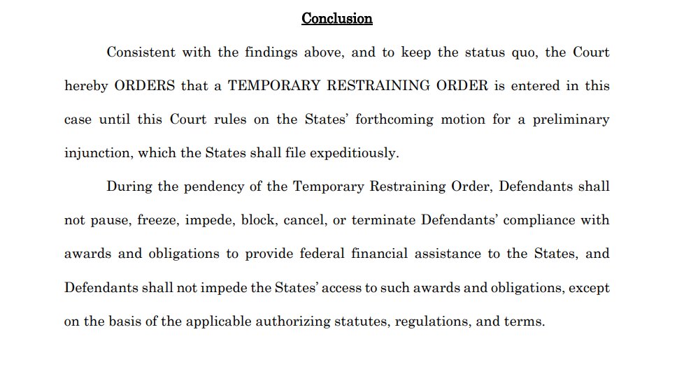 BREAKING: In response to a lawsuit filed by myself and 22 other attorneys general, a federal judge just issued a temporary restraining order blocked Donald Trump’s illegal attempt to freeze important federal funding for our schools, police, healthcare, and more.