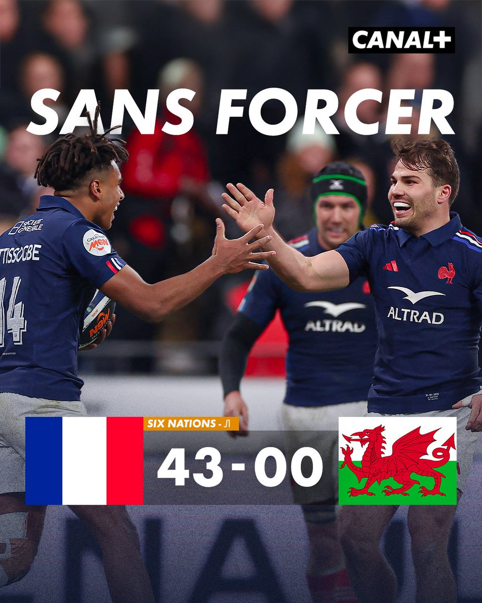 CanalplusRugby's tweet photo. Le XV de France s’impose avec la manière et lance parfaitement son tournoi 🤩

@FranceRugby 🐓

#FRAPDG https://t.co/8Acz7wFhyx