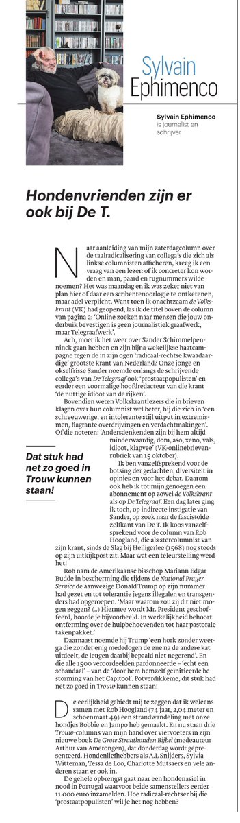 JosTeunissen2's tweet image. 1/Ephimenco over de 'okselfrisse Volkskrantcolumnist Sander Schimmelpennink, die zich in ‘schreeuwerige en intolerante stijl uitput in extremismen, flagrante overdrijvingen en verdachtmakingen’, 'andersdenkenden altijd minderwaardig, dom, aso xeno, vals, idioot, klapvee’ vindt en