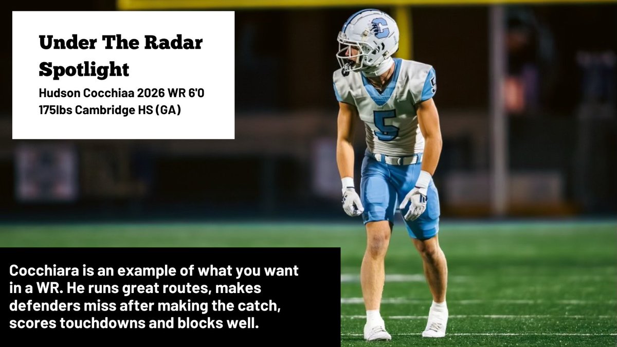 Coach Daniels (@coachdaniels06) on Twitter photo It's no way all of you coaches have been in The Peach State and haven't stopped by Cambridge. 2026 WR <a href="/HudsonCocchiara/">Hudson Cocchiara</a> is a real hidden gem. Just picked up his 1st couple offers. Georgia State a week ago and Eastern Michigan today. It's no way all of you coaches have been in The Peach State and haven't stopped by Cambridge. 2026 WR <a href="/HudsonCocchiara/">Hudson Cocchiara</a> is a real hidden gem. Just picked up his 1st couple offers. Georgia State a week ago and Eastern Michigan today.