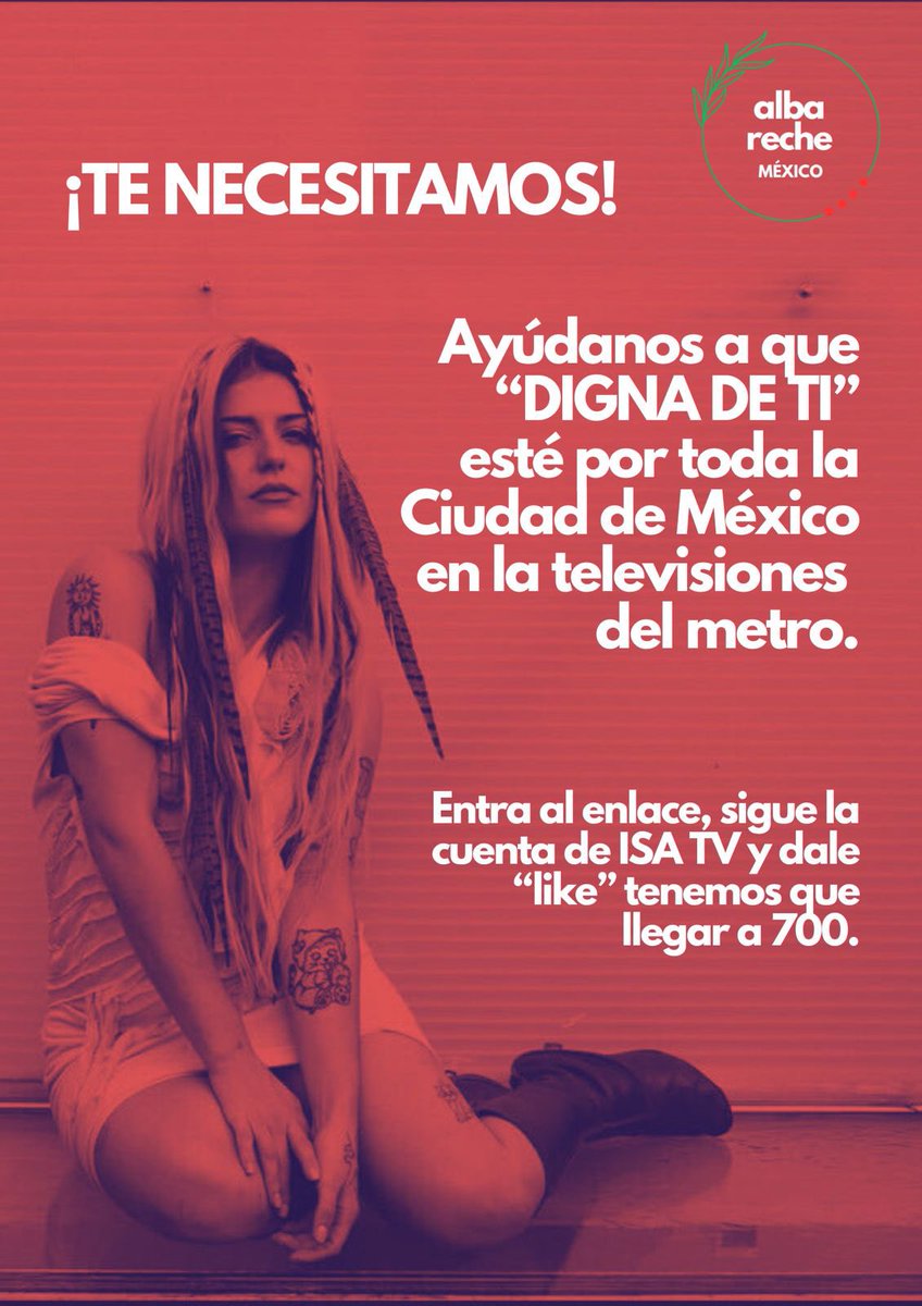 ¿ Quieren ayudarnos a que más mexicanos conozcan a Alba Reche?
🚇 Sigue a <a href="/ISATVMEX_/">ISATV</a>  en Instagram
🚇 Da like a este post instagram.com/reel/DFgHTo2sy…
🚇 Necesitamos 7️⃣0️⃣0️⃣ ❤️