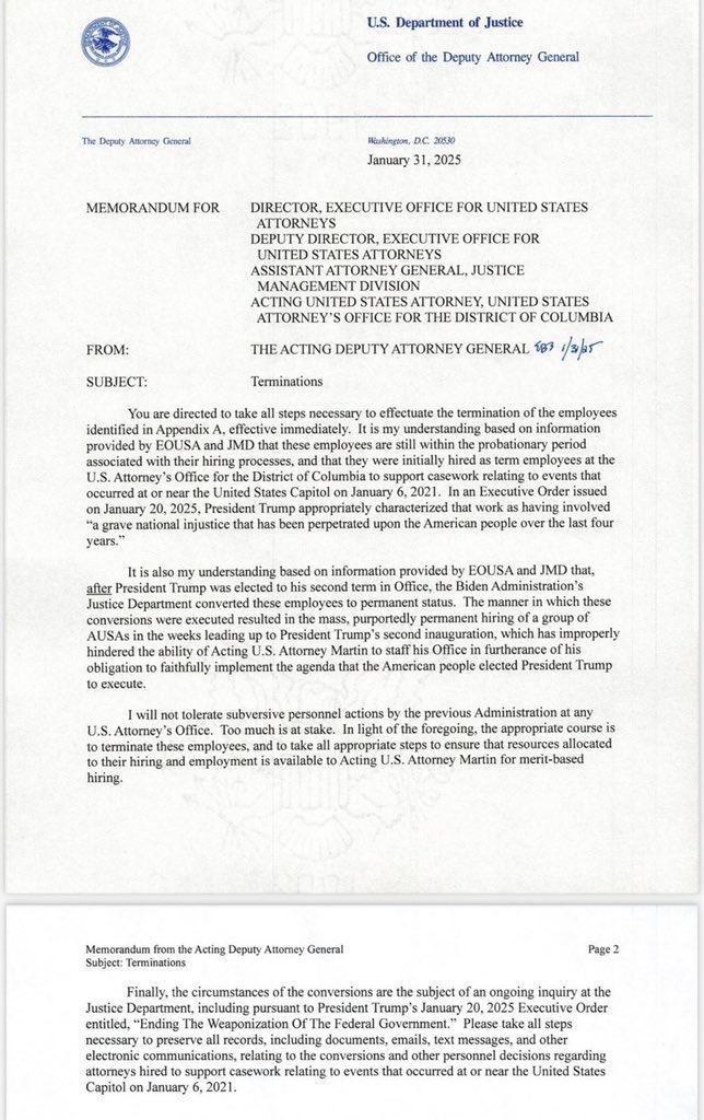 🚨 #BREAKING: President Trump has officially FIRED the DC federal prosecutors who went after J6ers

J6 political prisoners are FINALLY getting some justice! 🔥

h/t <a href="/mrddmia/">🇺🇸 Mike Davis 🇺🇸</a>