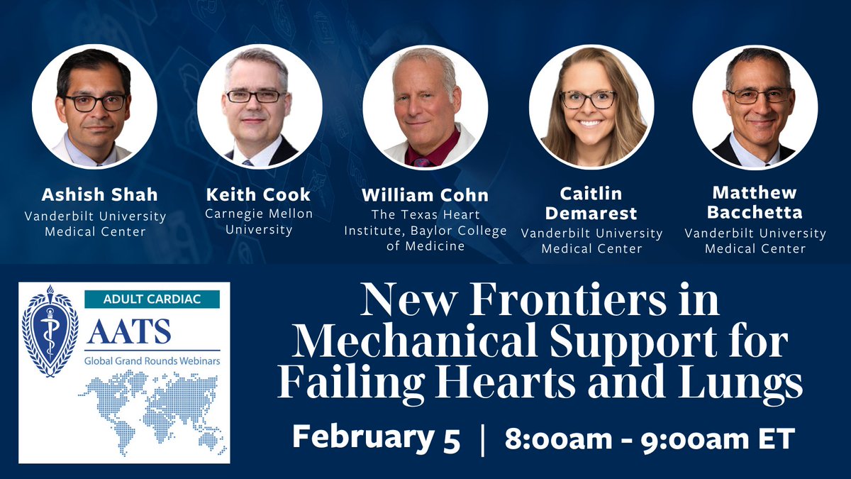 AATS (@aatshq) on Twitter photo What's new in mechanical support? Leading experts are coming together to discuss artificial lung development, BiVACOR total artificial heart, and more, followed by a live Q&A. Watch live this Wednesday at 8am ET: aats.org/events/heart-f…
<a href="/CDemarest_MDPhD/">Caitlin Demarest MD PhD</a> @VUMCTransplant What's new in mechanical support? Leading experts are coming together to discuss artificial lung development, BiVACOR total artificial heart, and more, followed by a live Q&A. Watch live this Wednesday at 8am ET: aats.org/events/heart-f…
<a href="/CDemarest_MDPhD/">Caitlin Demarest MD PhD</a> @VUMCTransplant