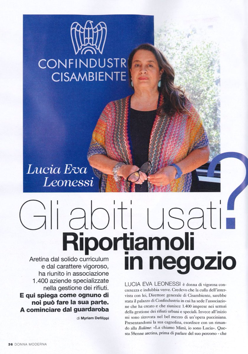 cisambiente's tweet photo. 🗞️ L’intervista realizzata da ‘Donna Moderna’ al Direttore Generale di Confindustria Cisambiente Lucia Leonessi

@DonnaModerna https://t.co/EFGFEIJR7A
