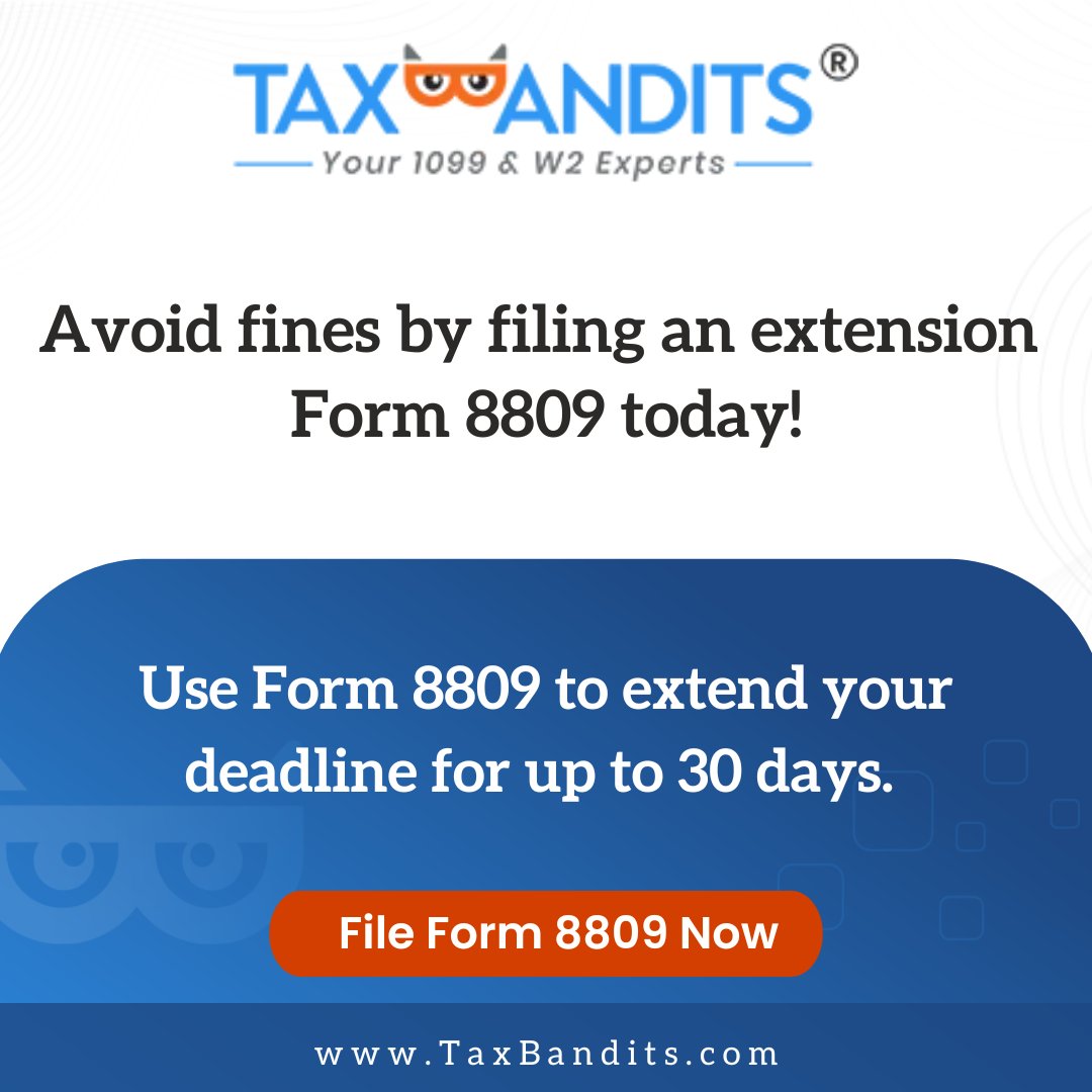 taxbandits's tweet image. Filing 1099, and W2 late can lead to penalties of $50 to $280 per form!
bit.ly/3oOvM6n 
#Form8809 #ExtensionForm8809 #IRSFiling #IRSDeadline