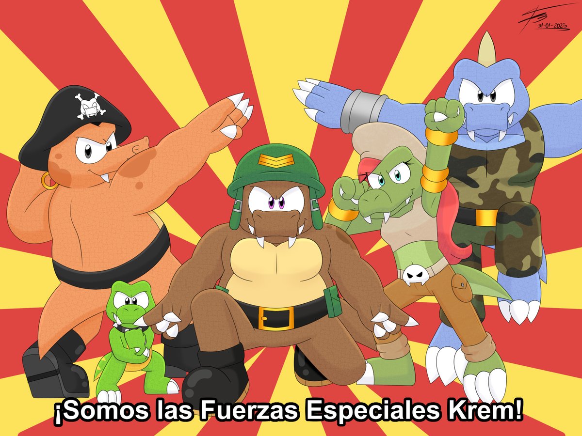 FireBea91564049's tweet image. Hace unos días empecé con este dibujo de #Klump, #Skurvy, #Klaptrap, #Krusha y #Kalypso haciendo la pose de presentación de las Fuerzas Especiales Ginyu a partir de una broma que hice con un amigo. Sinceramente me encantó como quedó 🤣

#DonkeyKong #Kremlings #fanart