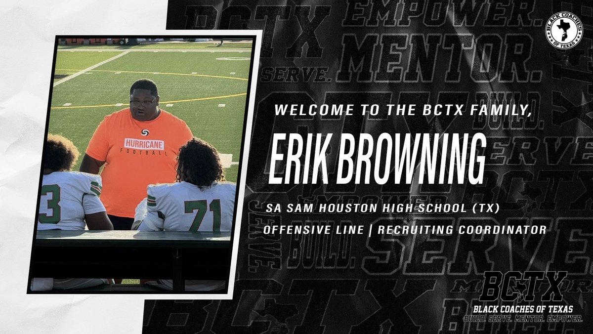 Black Coaches of Texas (@blackcoachestx) on Twitter photo Welcome to the #BCTX🫱🏾🫲🏿 family <a href="/itscoachb__/">Coach Browning</a>!
Build. Serve. Mentor. Empower.
Join the #BCTX🫱🏾🫲🏿 today! Welcome to the #BCTX🫱🏾🫲🏿 family <a href="/itscoachb__/">Coach Browning</a>!
Build. Serve. Mentor. Empower.
Join the #BCTX🫱🏾🫲🏿 today!