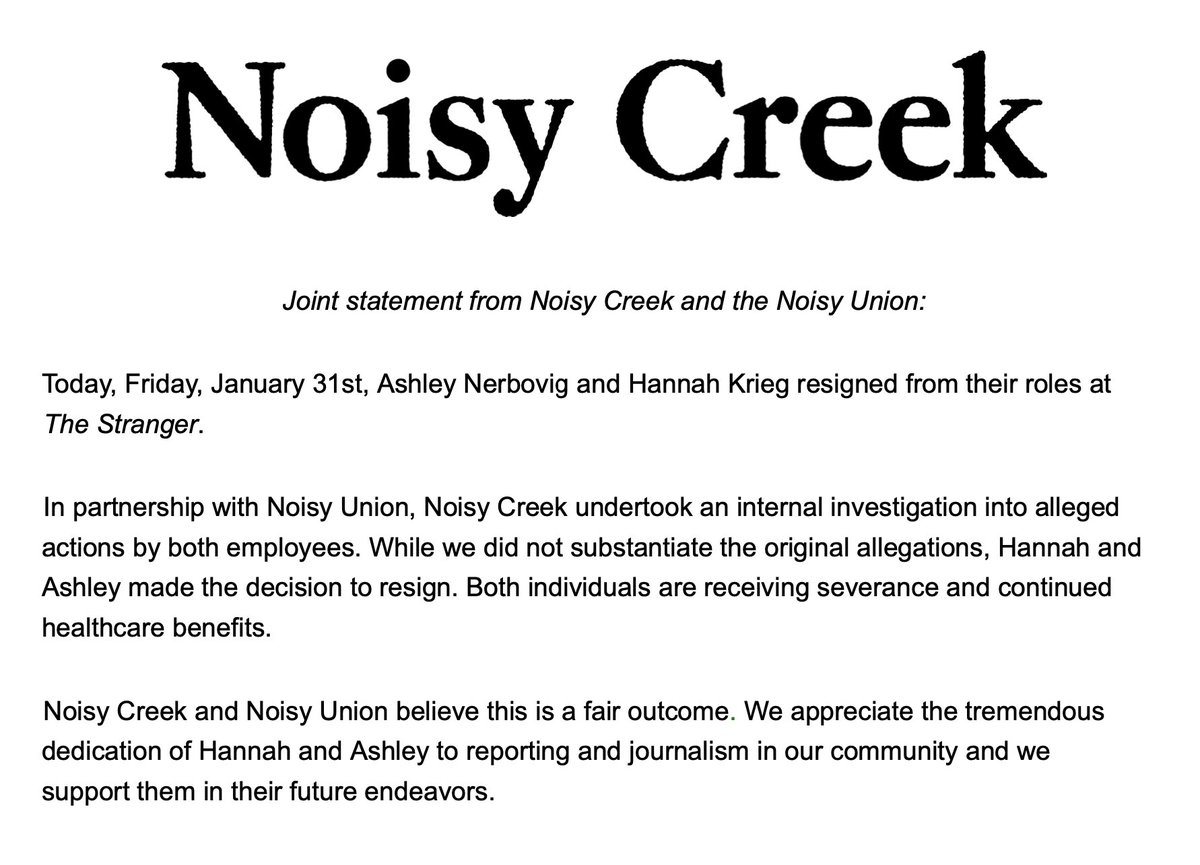 Joint statement from Noisy Creek and <a href="/NoisyUnion/">Noisy Union</a>