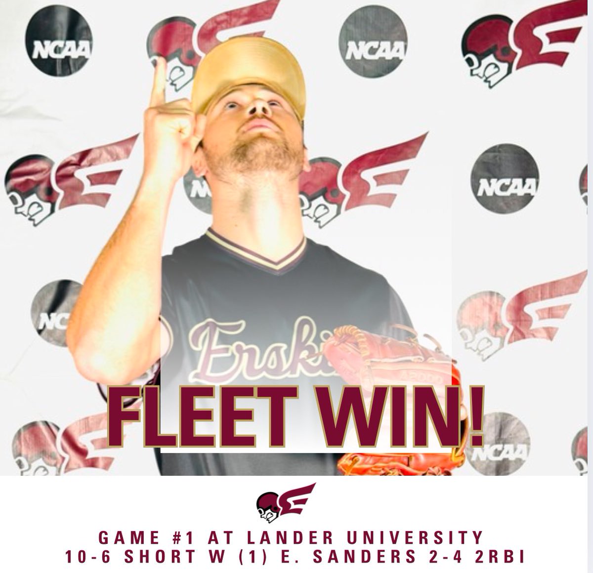 Erskine College Baseball Wins on Opening Day 2025 at Lander University! TEAM WIN! 
Win 1 
Alegre 4.0 IP. 2 RUNS 
W Short (1) 2.1 IP. 1 HIT 2 K’s 
E. Sanders 2-4 2RBI 
W. Puertas 2B 2RBI 
Allen 2-3 RBI 
Next Up: Saturday Feb. 1, 2025 at Erskine College (DH) 10:30 AM First Pitch!
