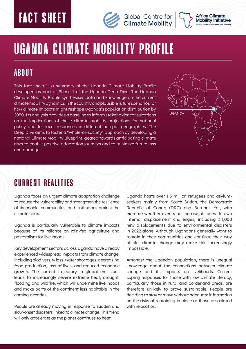 lutaaya_roy's tweet image. According to @GCCMobility, #ClimateChange displaced at least 34,000 people in #Uganda in 2022 due to #EnvironmentalDisasters. See how climate-driven #migration is projected to reshape Uganda’s population distribution, influencing #urbanization and new migration hotspots by 2050