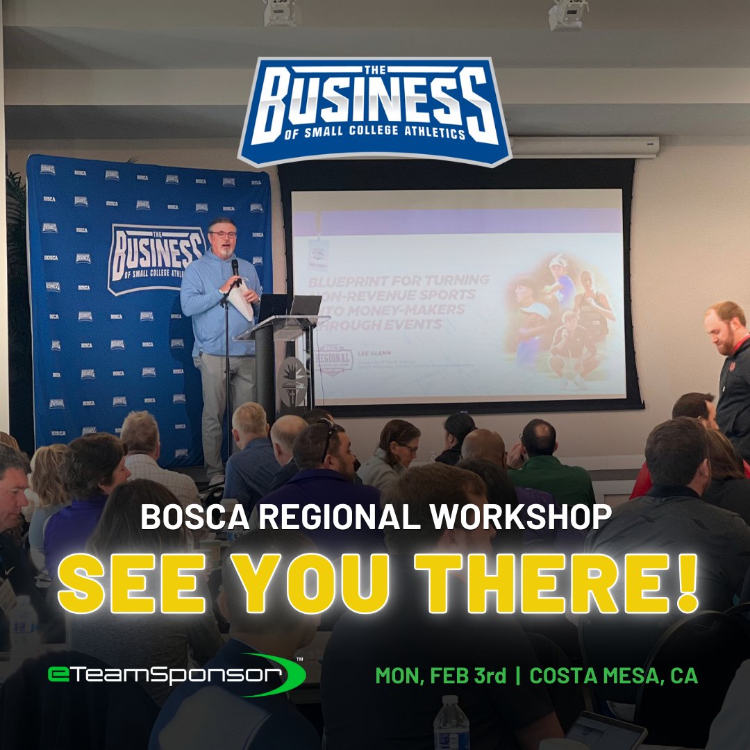 eTeamSponsor's tweet photo. @smallcollegeath regional workshop in Costa Mesa starts next week!!
Small college athletic administrators, we'll see you there! #BOSCASoCal #BOSCA https://t.co/6G3KuCIALB