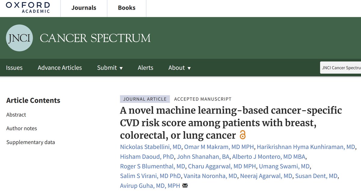 Avirup Guha, MBBS, MPH, FICOS, FACC, FAHA, FESC (@avirupguha) on Twitter photo CVD risk is up to 3x higher in cancer patients, but traditional risk scores fail to account for cancer-specific factors. <a href="/nickolastab/">Nickolas Stabellini, MD, PhD</a> helped us developed ML-driven, cancer-specific CVD risk scores that outperform conventional models. #CardioOnc #CancerCare #cardiosky CVD risk is up to 3x higher in cancer patients, but traditional risk scores fail to account for cancer-specific factors. <a href="/nickolastab/">Nickolas Stabellini, MD, PhD</a> helped us developed ML-driven, cancer-specific CVD risk scores that outperform conventional models. #CardioOnc #CancerCare #cardiosky