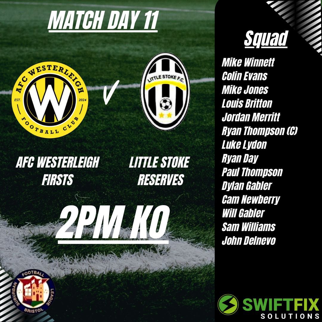 🚨 Weekend Fixtures 🚨

First team are in action against <a href="/AthelticFc/">Southmead Fc</a> Reserves in Matchday 9 of the season 

Whilst the Reserves are away from home against  <a href="/AFCWesterleigh/">AFC Westerleigh</a>