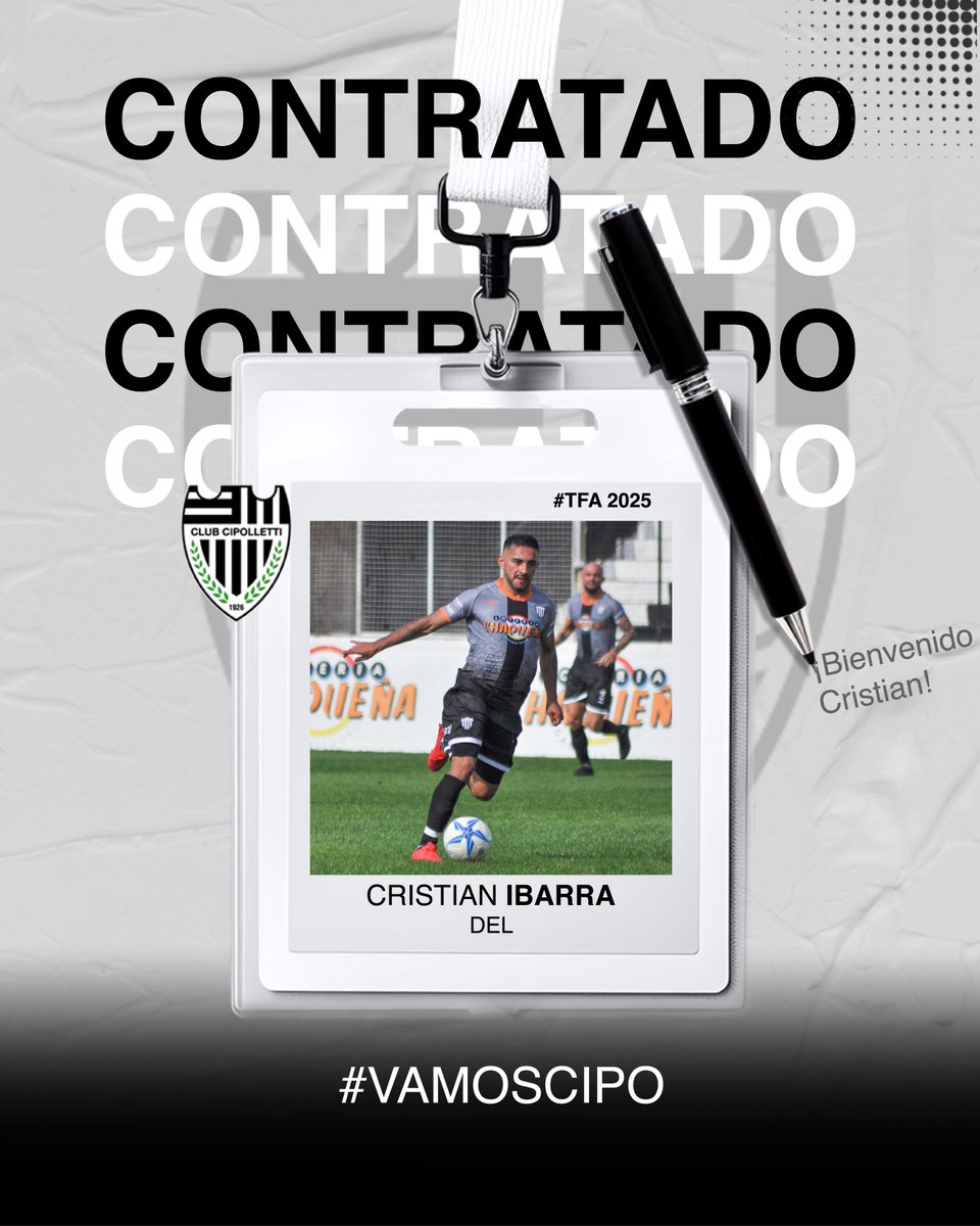 🖤🤍 ¡ʙɪᴇɴᴠᴇɴɪᴅᴏ ᴀ ᴄɪᴘᴏ! 🤍🖤 CRISTIAN IBARRA

⚽️ Nuevo refuerzo Albinegro para la temporada del Federal A - 2025.

👉🏼 El jugador categoría 92´, proveniente de Douglas Haig de Pergamino, con pasado futbolístico en Chaco For Ever, logrando el ascenso.

💪🏼 ¡Vamos CRISTIAN!