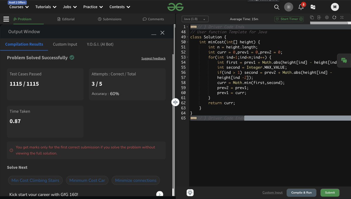 Mohd_Saqib_'s tweet photo. 🚀 Day 194 of #Coding 🚀

DSA Progress:

✅ Frog Jump (Using Memoization)
✅ Frog Jump (Using Tabulation)

#Day194 #Coding #DSA #DynamicProgramming #Memoization #Tabulation #LeetCode #Java #100daysofcode #180daysofcode #letsconnect #connect https://t.co/59bRkEEK0O