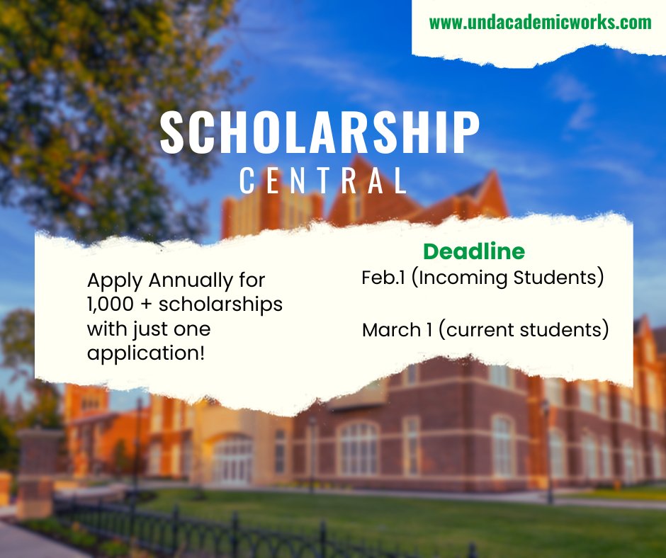 The best way to search and apply for undergraduate and graduate scholarships is to use Scholarship Central! You can apply for more than 1,000 scholarships with just one application!📄 

#UNDproud #UNDbiz