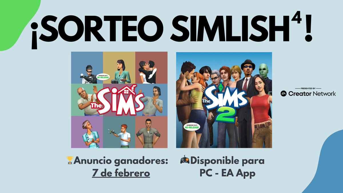 Simlish4's tweet image. 🚨SORTEO🚨⁣ ⁣     ⁣
⁣ ⁣     ⁣
#Simlish4 y @LosSimsES te da la oportunidad de ganar una copia de #LosSims1 y #LosSims2. Sólo debes hacer lo siguiente:⁣ ⁣     ⁣
⁣ ⁣     ⁣
✅Seguirnos en Twitter⁣    ⁣
✅Seguir a @LosSimsES y @EA_Espana      ⁣
✅Dar RT a este Tweet⁣…