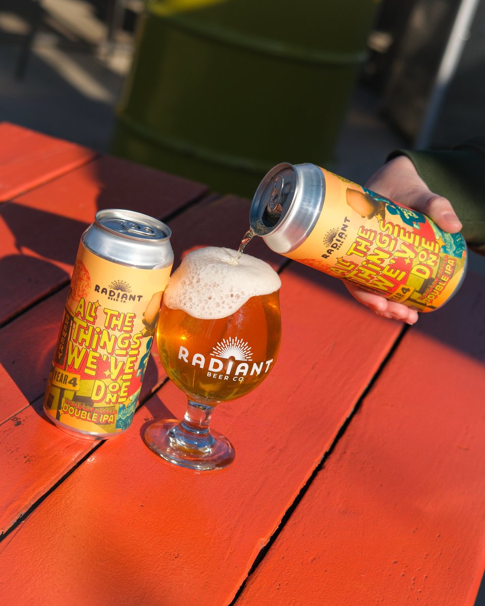 radiantbeerco's tweet photo. It's time to celebrate 'All the Things We've Done' (with you!). Join us this weekend to celebrate our fourth journey around the sun, and grab our Anniversary TDH West Coast DIPA at the Taproom starting today! https://t.co/vhMj9Sukah