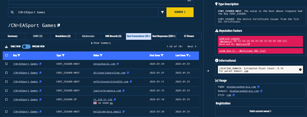 johnk3r's tweet photo. #Coyote::A Stealthy Attack via LNK Files

Using #Validin + JA4 to increase visibility into C2 infrastructure (where the attacker controls the target). IoC of the last stage:

18.231.248[.]162
metalgearslw[.]com ["CN: EASport Games"]
JA4S::t120200_c030_5333cdffa7d9

@ValidinLLC https://t.co/qG9OmJLf8N