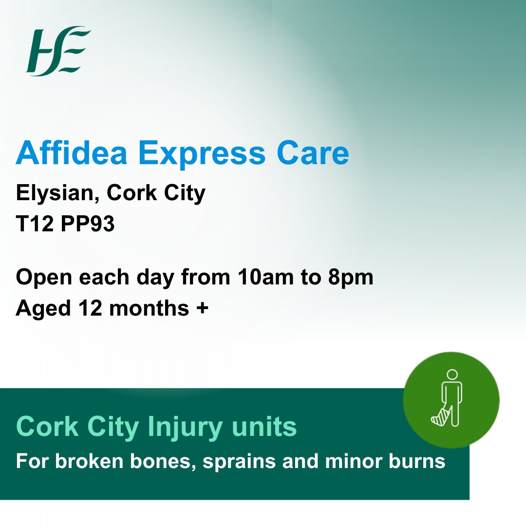 Cork Kerry Community Healthcare (@corkkerrych) on Twitter photo When care is needed, consider all options. Visit your local #InjuryUnit where you can be treated for broken bones, dislocations and minor burns
#InjuryUnits in Cork City:
📍The Mercy (Gurranabraher)
📍Affidea
💻ℹ️hse.ie/injuryunits When care is needed, consider all options. Visit your local #InjuryUnit where you can be treated for broken bones, dislocations and minor burns
#InjuryUnits in Cork City:
📍The Mercy (Gurranabraher)
📍Affidea
💻ℹ️hse.ie/injuryunits
