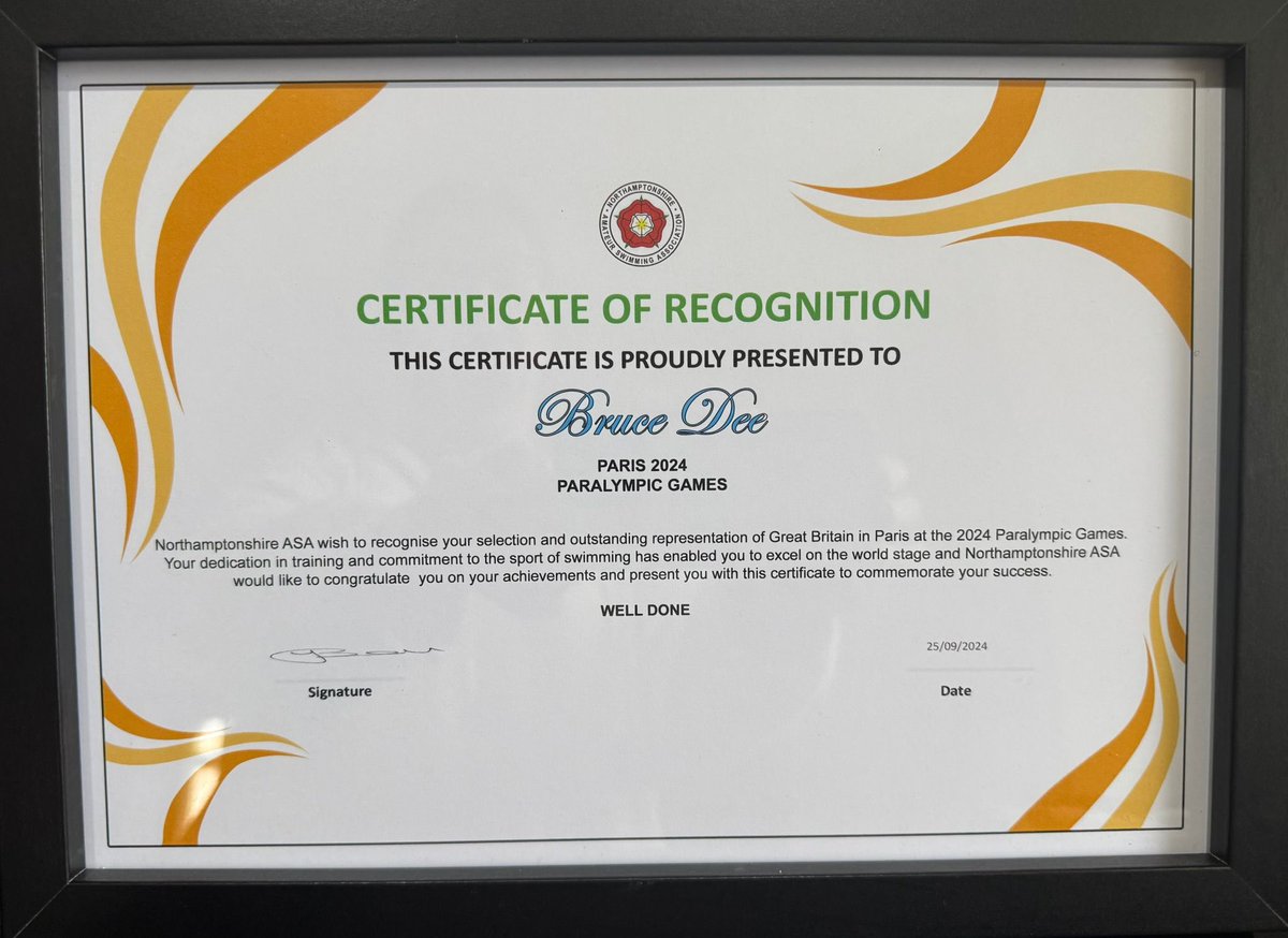 NSC_Swim's tweet photo. Last week our Paralympic athletes and coach were presented with a certificate of recognition from the @NorthantsASA for their selections for @ParalympicsGB for the @Paralympics in Paris #teamarenauk https://t.co/NDLG3HkY4j