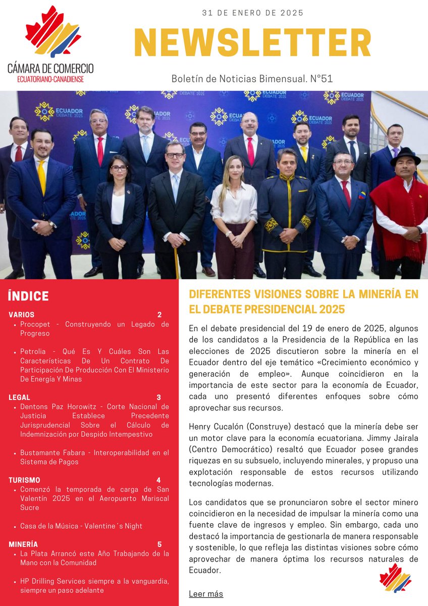 Cámara Ecuatoriano Canadiense (@ccecquito) on Twitter photo Les presentamos la edición N°51 de nuestro Newsletter 🤩🇨🇦
Entérate sobre leyes, minería y más en el siguiente enlace ⬇️
drive.google.com/file/d/1gL-2N3…
<a href="/mundomineroec/">Mundo Minero</a>
<a href="/Procopet/">Procopet S. A.</a>
Petrolia
<a href="/DentonsPh/">Dentons Paz Horowitz</a>
<a href="/BFlegalec/">BUSTAMANTE FABARA</a>
<a href="/AeropuertoUIO/">Aeropuerto Internacional de Quito</a>
<a href="/casadelamusicaq/">Casa de la Música</a>
<a href="/laplatamining/">Proyecto La Plata</a>
HP Drilling Services Les presentamos la edición N°51 de nuestro Newsletter 🤩🇨🇦
Entérate sobre leyes, minería y más en el siguiente enlace ⬇️
drive.google.com/file/d/1gL-2N3…
<a href="/mundomineroec/">Mundo Minero</a>
<a href="/Procopet/">Procopet S. A.</a>
Petrolia
<a href="/DentonsPh/">Dentons Paz Horowitz</a>
<a href="/BFlegalec/">BUSTAMANTE FABARA</a>
<a href="/AeropuertoUIO/">Aeropuerto Internacional de Quito</a>
<a href="/casadelamusicaq/">Casa de la Música</a>
<a href="/laplatamining/">Proyecto La Plata</a>
HP Drilling Services