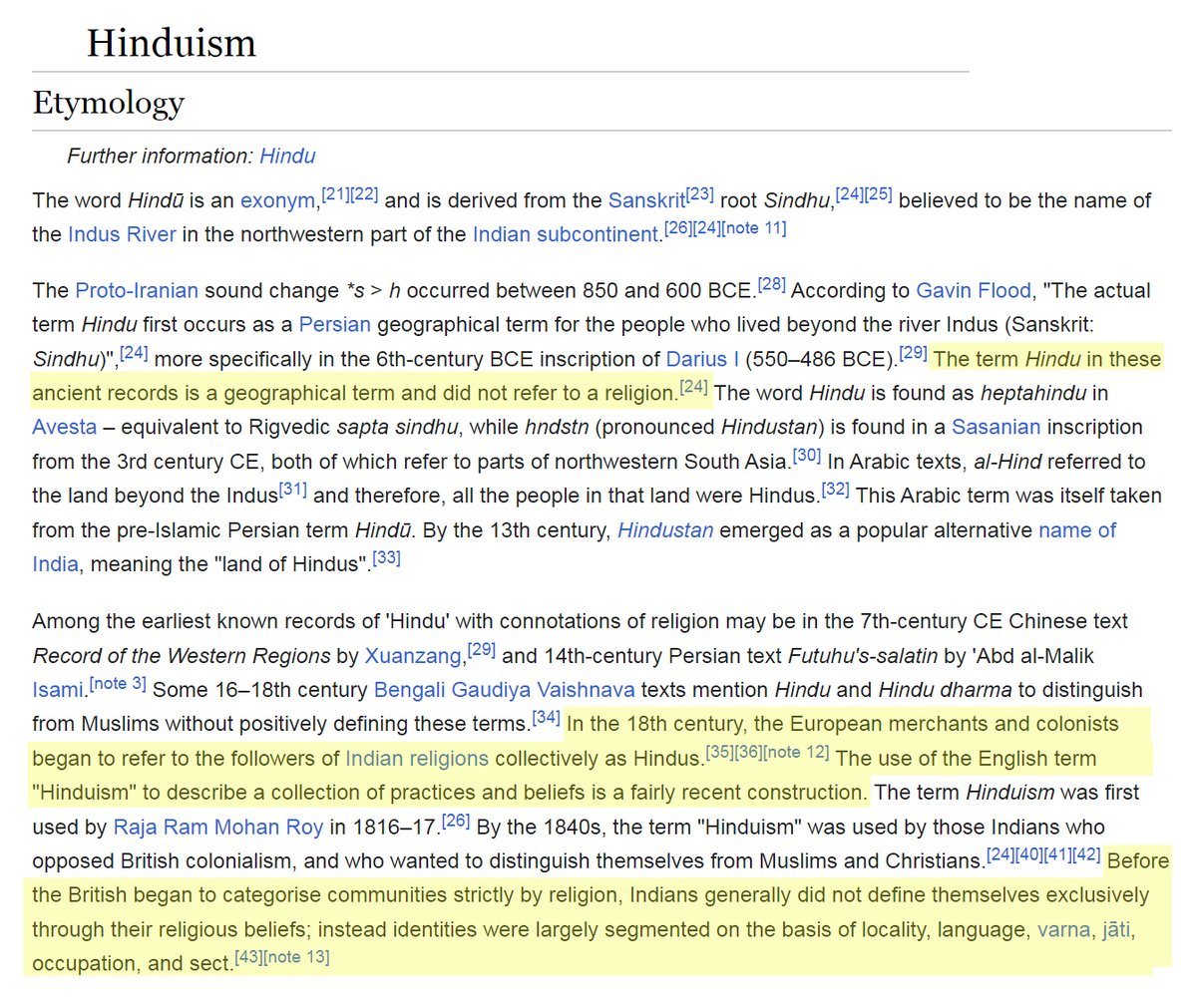 AsmohB's tweet photo. @TejuG200387 It's not me who tells you, it's simply history books
Britain created an identity for you, in fact "leftists" &amp; "colonialists" created an identity for you, this is literally your Wikipedia page on the etymology of Hinduism https://t.co/hprsM1amH6