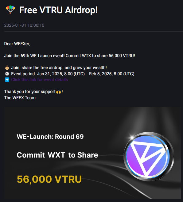 Esso GasBytes (@essogasbytes) on Twitter photo $VTRU listing on WEEX exchange incoming 🔥🔥
💡Listing Time: 05-02-2025 10:00 (UTC+0)
<a href="/vitruveochain/">Vitruveo Blockchain</a> community growing every single day
Check out the website vitruveo.xyz and join the Discord
More info for WE-Launch $VTRU Airdrop
weexsupport.zendesk.com/hc/en-us/artic… $VTRU listing on WEEX exchange incoming 🔥🔥
💡Listing Time: 05-02-2025 10:00 (UTC+0)
<a href="/vitruveochain/">Vitruveo Blockchain</a> community growing every single day
Check out the website vitruveo.xyz and join the Discord
More info for WE-Launch $VTRU Airdrop
weexsupport.zendesk.com/hc/en-us/artic…