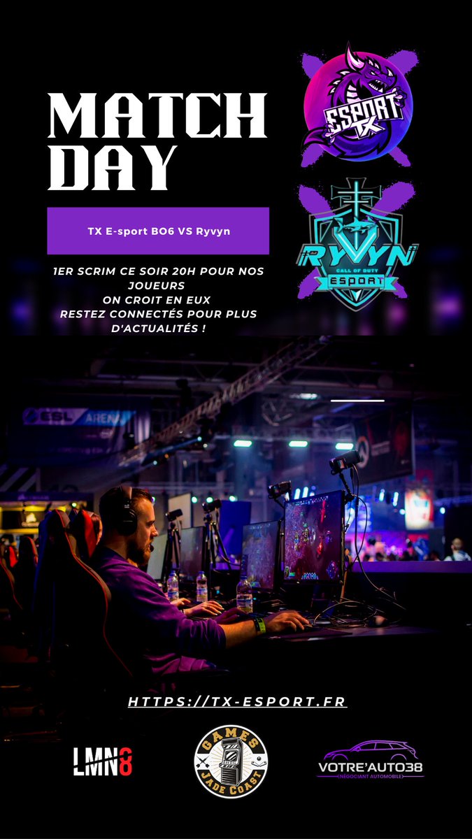 TXEsport1's tweet photo. Ce soir c'est MATCH !
L'aventure commence pour nos joueurs du Roster BO6 ⚫🟣🔥
Alors let's goooo !
Good Luck à tous !
#TXEsport #BO6 #scrim #pracc #news https://t.co/J1iFzvjUKJ