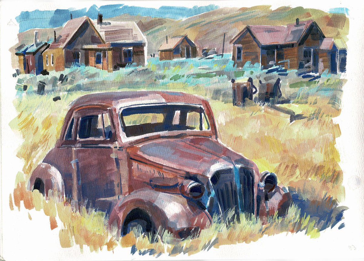 garygeraths's tweet image. Up at Bodie, California, a wonderful little mining ghost town. Wandering and painting in that harsh alpine light and getting fried in the late afternoon sun. Gouache in a Etchr sketchbook