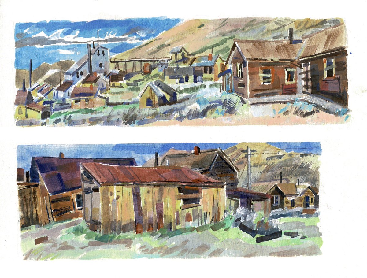 garygeraths's tweet image. Up at Bodie, California, a wonderful little mining ghost town. Wandering and painting in that harsh alpine light and getting fried in the late afternoon sun. Gouache in a Etchr sketchbook