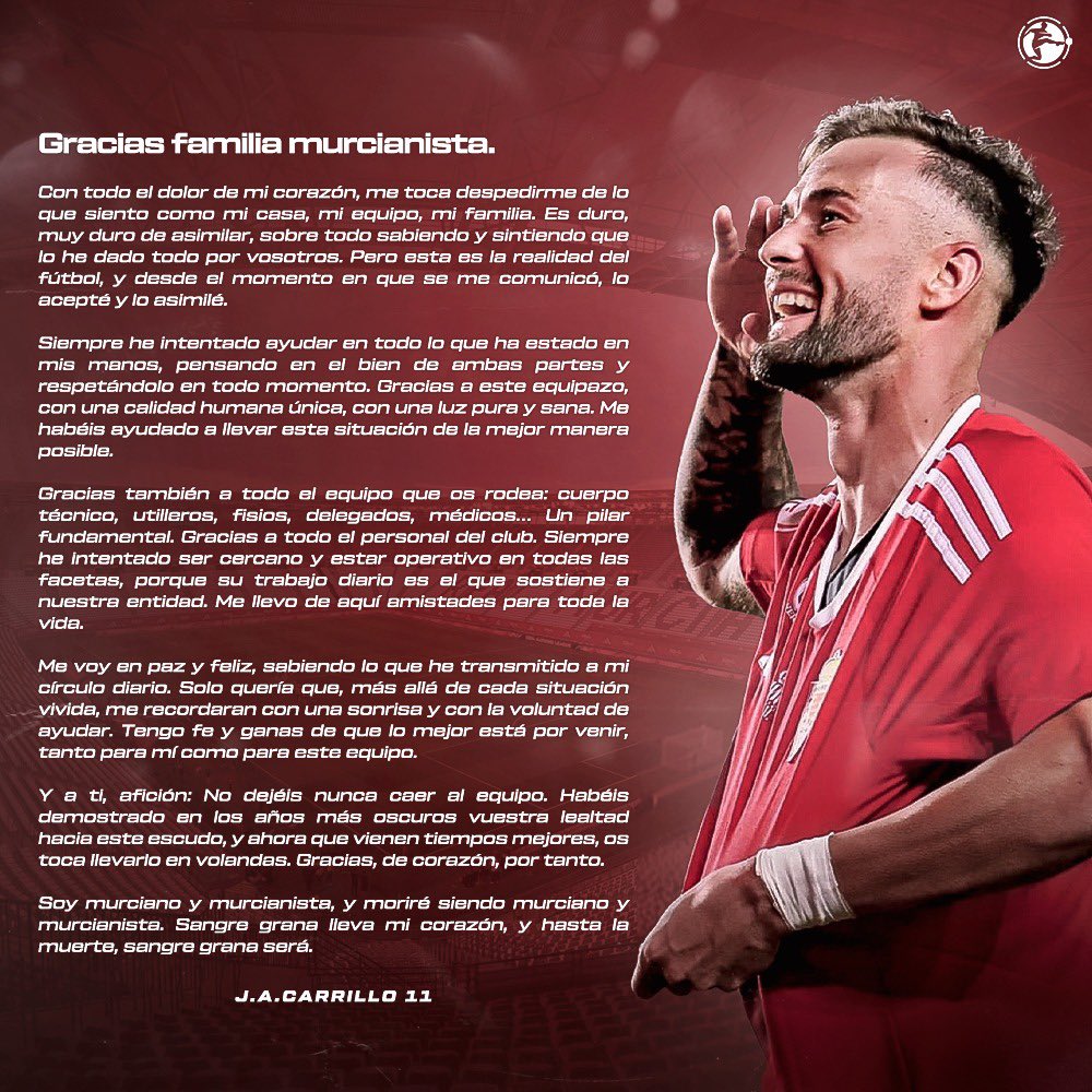 carric9's tweet image. GRACIAS FAMILIA MURCIANISTA.

Soy murciano y murcianista.
Sangre grana lleva mi corazón, y hasta la muerte, sangre grana será.
J.A.CARRILLO 11 🫡🫀