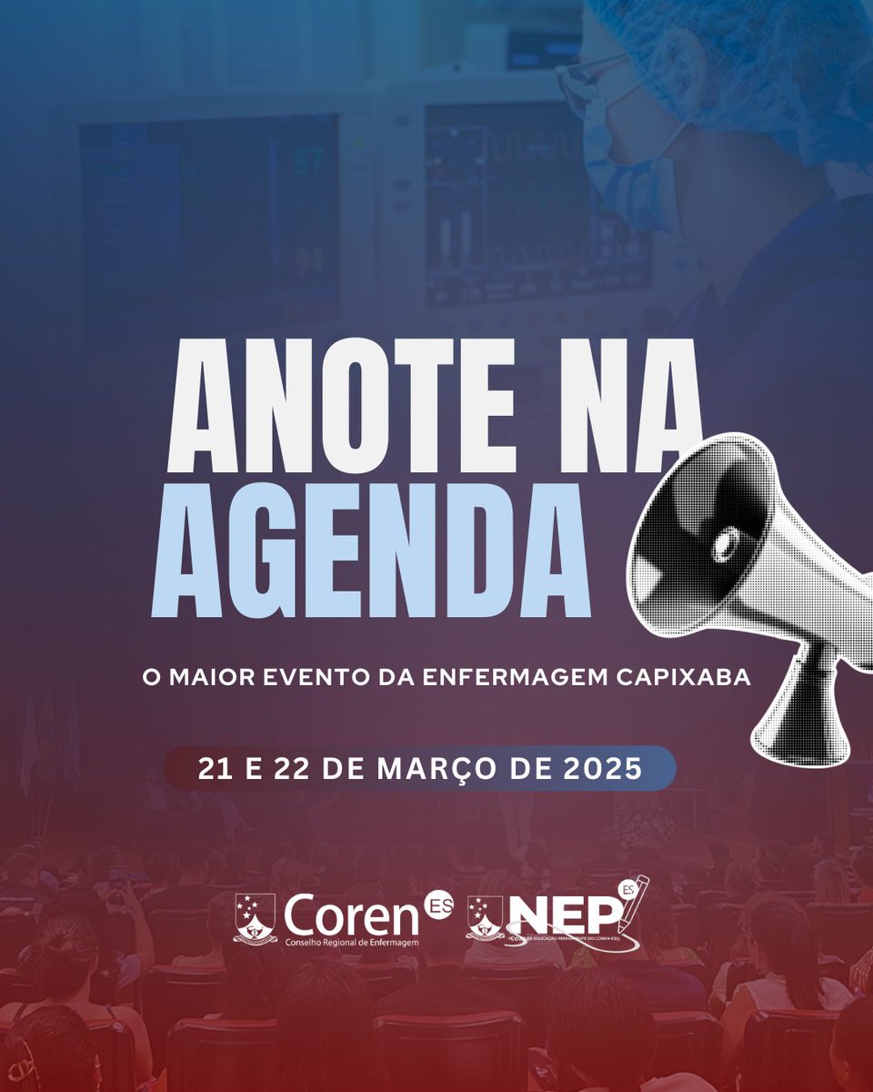 Coren_ES's tweet image. VEM AÍ… 🚨

O Coren-ES prepara a segunda edição do MAIOR evento destinado à Enfermagem capixaba!

🗓️ Prepare-se para uma experiência incrível e já marque na agenda: dias 21 e 22 de março de 2025!

Fique ligado. Mais informações em breve! 👀🔥