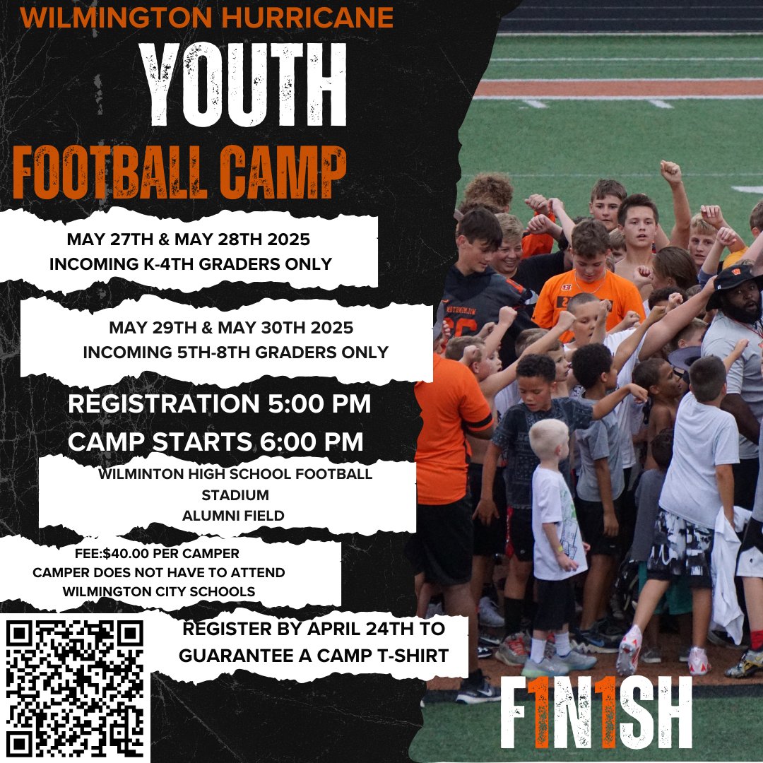 WHSCaneFB's tweet image. 2025 Youth Football Camp Registration is now open! Sign up today!! Questions, please email at: football@wilmington.k12.oh.us
docs.google.com/.../1PfCmkbDCU…
#BeTheA1pha
#F1N1SH