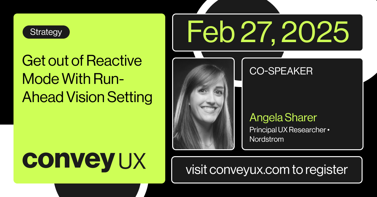 Great UX doesn’t happen by accident. Join Angela Sharer and the Nordstrom UX Principal team at #ConveyUX to learn how run-ahead vision setting keeps them ahead of the product lifecycle, aligns teams, and secures buy-in from executives and stakeholders. 👉 conveyux.com/sessions/visio…