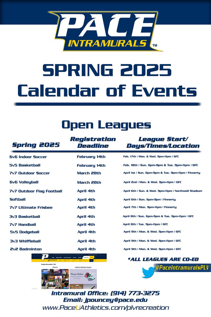PaceIntramurals's tweet image. Check out our spring 2025 schedule!