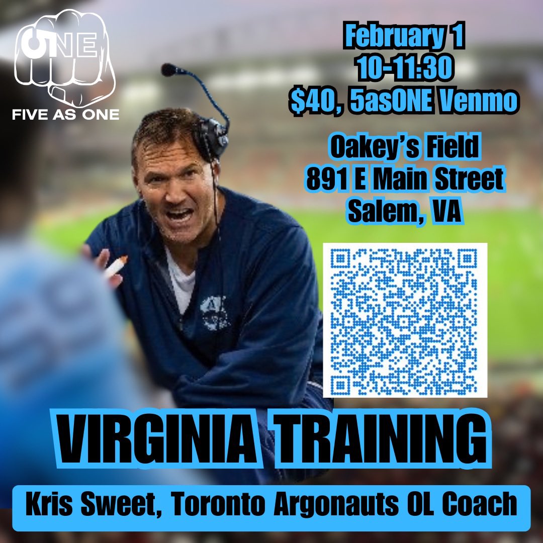 5asONE (@5asone) on Twitter photo Bigtime camp on 2/1 in Salem VA with <a href="/kris_sweet1/">Kris Sweet</a> of the <a href="/CFL/">CFL</a> champions <a href="/TorontoArgos/">Toronto Argonauts</a>
#OLSkillDevelopment
#ElevateYourGame
#5asONE 👊 Bigtime camp on 2/1 in Salem VA with <a href="/kris_sweet1/">Kris Sweet</a> of the <a href="/CFL/">CFL</a> champions <a href="/TorontoArgos/">Toronto Argonauts</a>
#OLSkillDevelopment
#ElevateYourGame
#5asONE 👊
