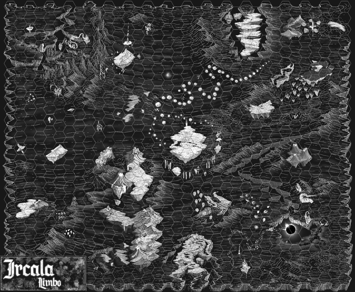 DMValterink's tweet image. Another huge hexcrawl map, private commission for Rafael Langoni!
The client wanted a map he could print on a neoprene mat, and a lot of free space to place 3D printed structures on it! Meant for use with #osr systems 😁
#ttrpg #hexmap #fantasymap