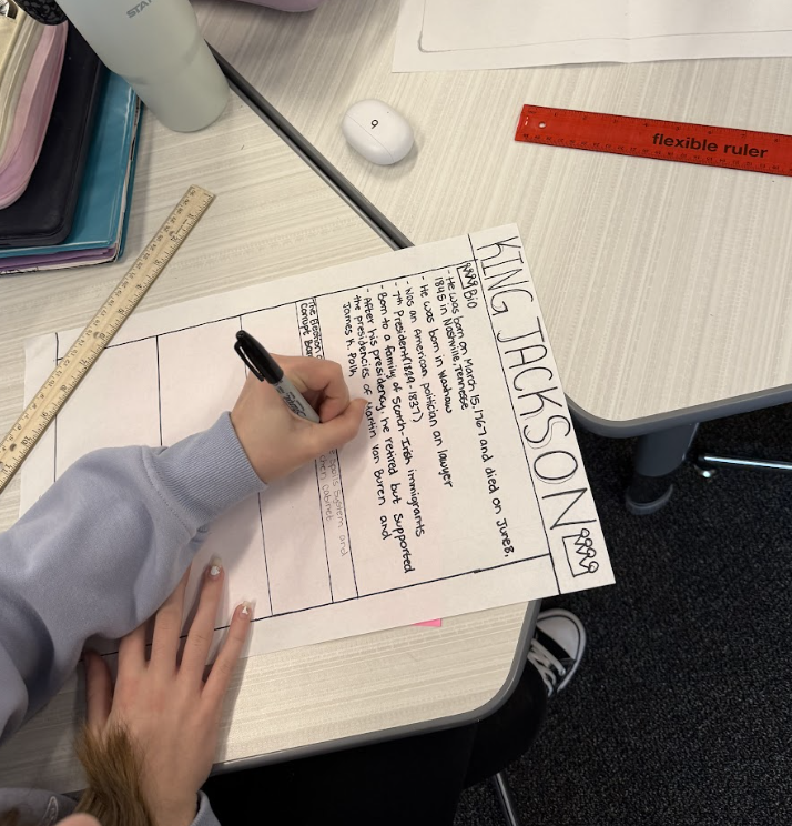 FSMSChargers's tweet photo. In 8th grade history, students are reviewing Andrew Jackson's presidency by creating a one-pager ✍️ highlighting the key events 📜 and significant themes ⭐ of his time in office. #ChargerLearn https://t.co/bYucYnSCoh