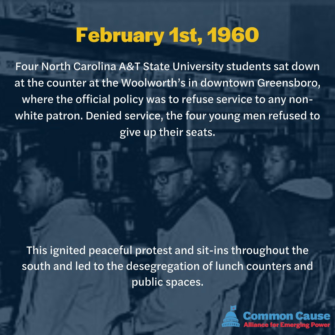 CCEmergingPower's tweet image. On this day in 1960, black college students were putting their safety on the line in the interest of justice and equality. 65 years later, it remains essential that our generation continues to organize and build community around these same principles.

#blackhistorymonth