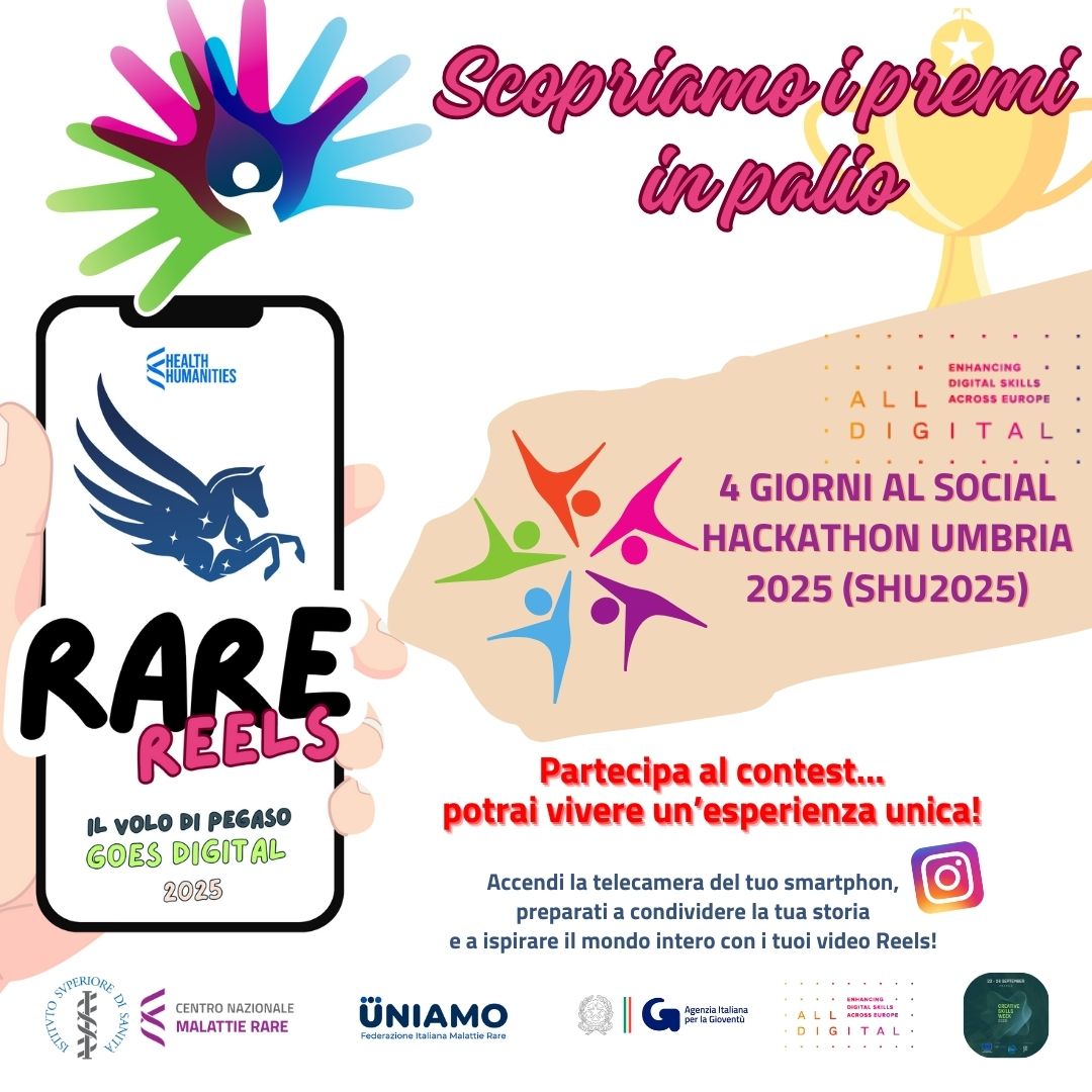 🏆 Scopri il 𝒑𝒓𝒆𝒎𝒊𝐨 messo in palio da 𝐀𝐥𝐥 𝐃𝐢𝐠𝐢𝐭𝐚𝐥  Partner del contest #rarereels #pegasogoesdigital 2025!

 *4 giorni al Social Hackathon Umbria 2025* (SHU2025) 👫