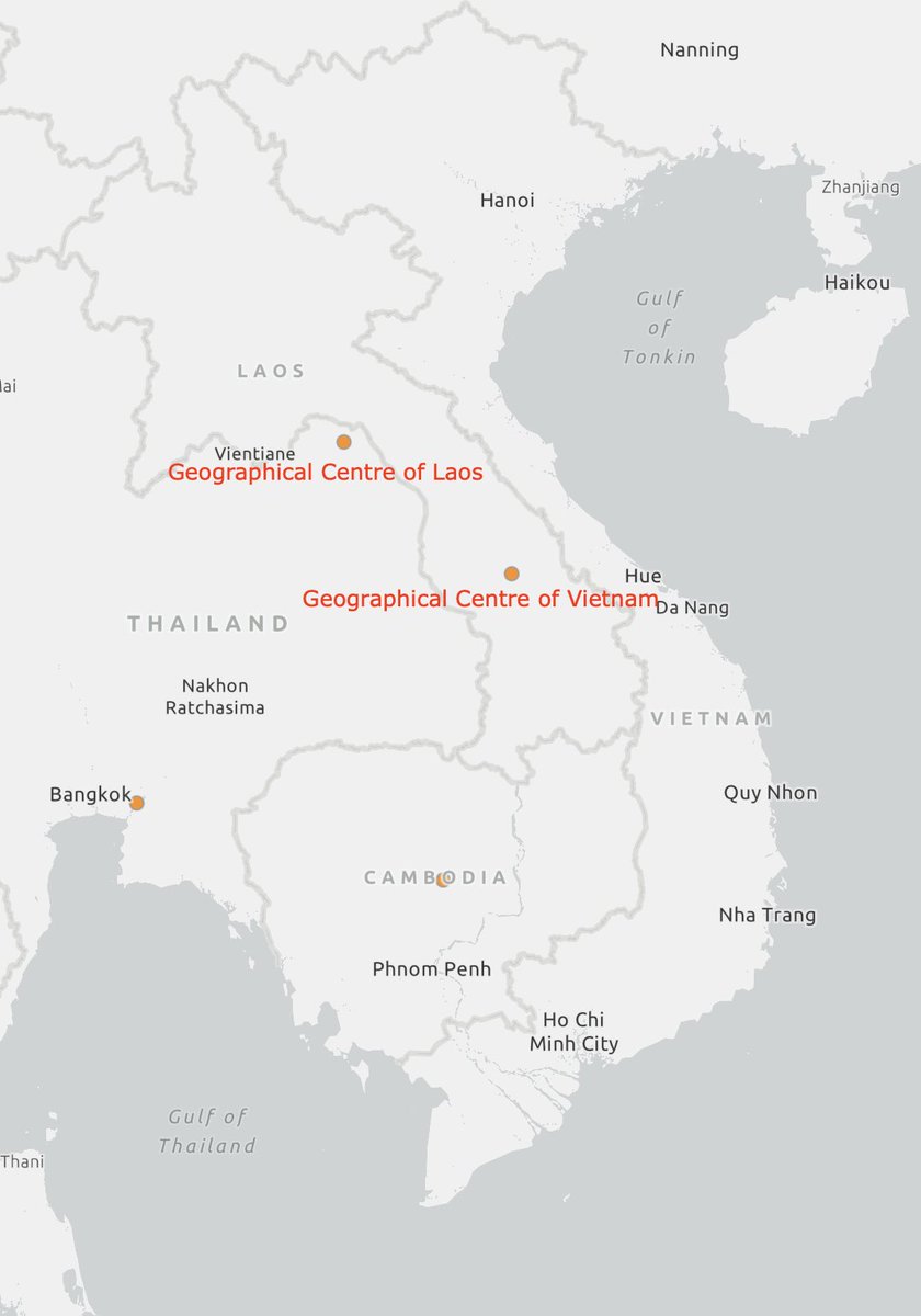 Random Geographic Fact Of The Day: The Geographical Centre of Vietnam is in Laos &amp; The Geographical Centre of Laos is in Thailand

Other examples here: brilliantmaps.com/geographical-c…