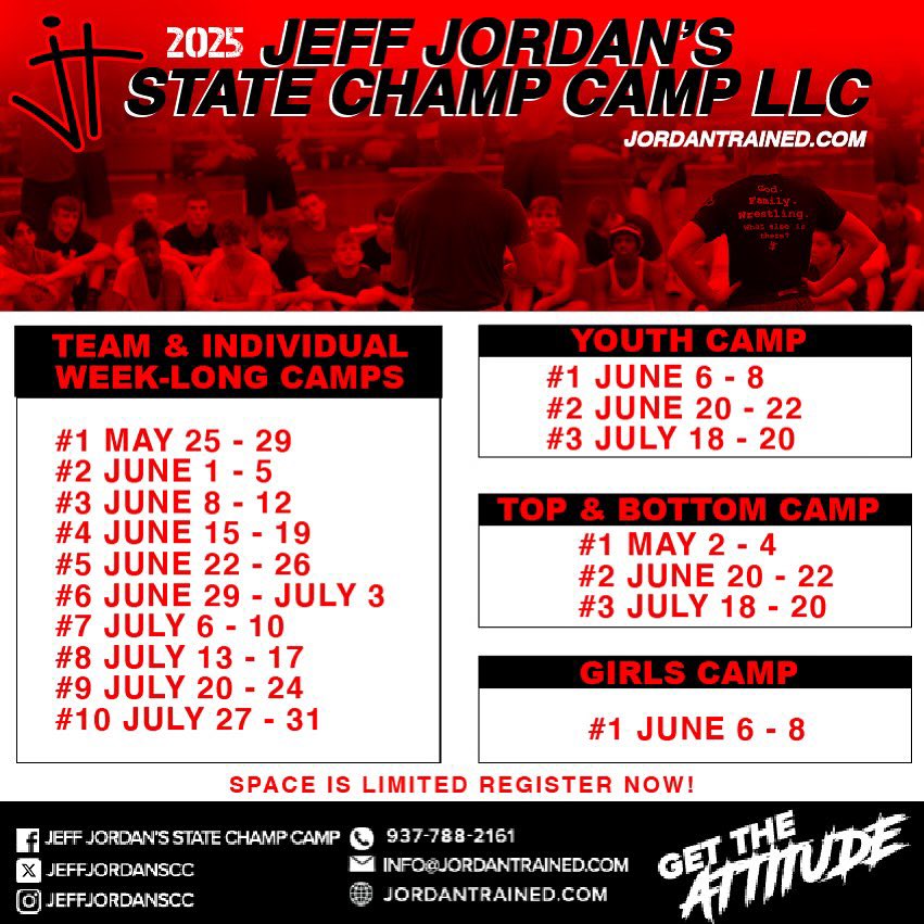 OhioMatMedia's tweet image. Repost from @jeffjordanscc 
2025 Summer Camps

#JordanTrained
