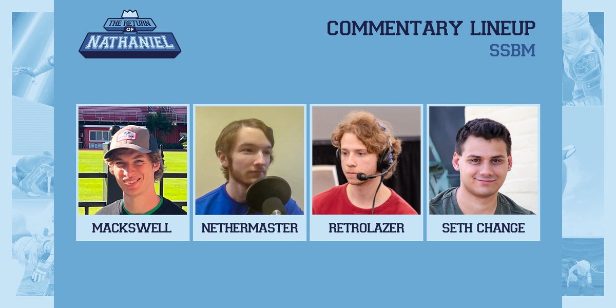 pittsmashclub's tweet photo. Last but not least, our lineup for Melee commentary! 

Mackswell
Nethermaster
@RetroLazer_
@SethChange https://t.co/qo0gUDyZIZ